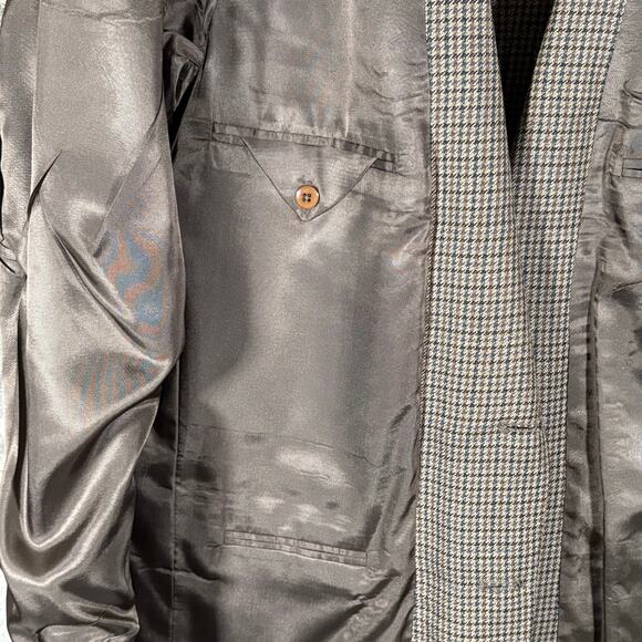 Oscar De La Renta Menswear Blazer 2 Button 42L Tan‎ Wool Houndstooth Office Work - Picture 11 of 15